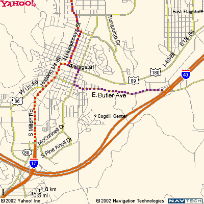 A larger view of the Flagstaff Arizona area with directions to the Lava Tubes from both Interstate 17 and the 40